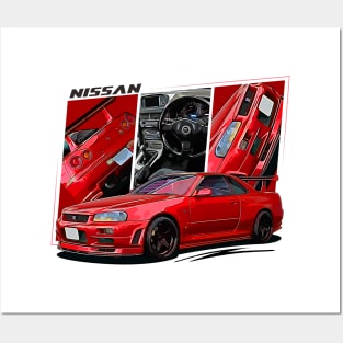 Nissan Skyline r34 GTR Red, JDM Car Posters and Art